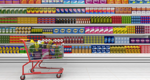 Grocery shelves filled with products to manage