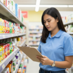 Field Researcher at a store comparing available brands and prices to previously visited and recorded stores